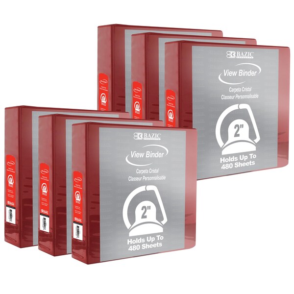 Bazic Products Slant D-Ring View Binder with 2 Pockets, 2in, Burgundy, PK6 4150 - main